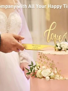 Customized Text LOGO Stainless Steel Wedding Cake Cutting Knife And Spatula Set, Stainless Steel Cake Cutter And Scraper, Suitable For Wedding, Birthday, Anniversary And Party Cake Cutting - Multicolor - View 8