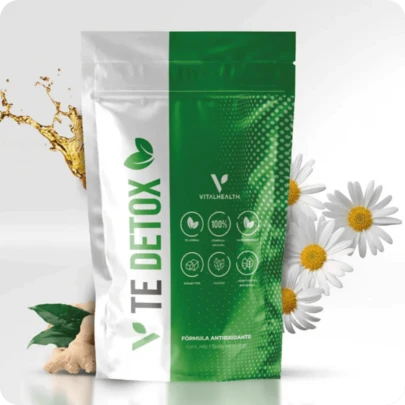 Té Detox Natural Vitalhealth - V-Té Detox | Fórmula Antioxidante con Hoja de Caqui, Malva, Cardo Santo y Jengibre | 100% Herbal y Vegano | Limpieza Digestiva Suave | Sin Azúcar