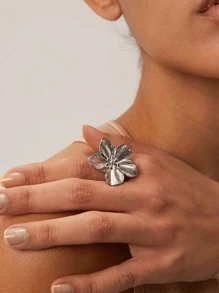 1pc Fashionable Five Leaf Flower Opening Ring Suitable For Women's Daily Holiday Wear, Jewelry Gift
