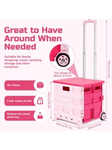 1pc Collapsible Utility Cart With Lid - Portable Rolling Crate Handcart, 4-Wheel Trolley, Stair-Climbing, Aluminum Alloy & PP, For Camping, Grocery, Shopping, Office, Storage
