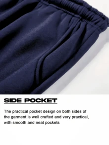 男士纯色运动裤宽松美式休闲裤 - 藍色 - 查看 7