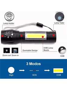 Rechargeable Tactical Lamp 2000l Side Flashlight - Black - View 2