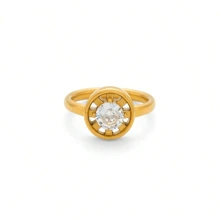 1pc 18K Gold Plated Stainless Steel Shiny Zirconia Sun-Shaped Single Ring, Suitable For Women's Daily And Wedding Wear, Gift