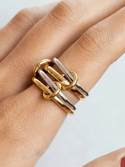 1pc 18K Gold Plated Stainless Steel Multi-Layer Lucky Ring For Women, Summer Beach Outfit, Suitable For Valentine's Day, Teacher's Day, Mother's Day, Back To School Season, Christmas, Halloween, Gift, Women's Jewelry, Ins Style, Waterproof And Fade-Resistant