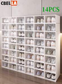 CasaBella 14 piezas Caja de zapatos de almacenamiento, zapatero apilable, caja de zapatos de plástico para el hogar