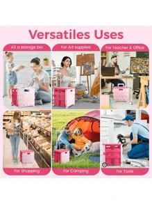 1pc Collapsible Utility Cart With Lid - Portable Rolling Crate Handcart, 4-Wheel Trolley, Stair-Climbing, Aluminum Alloy & PP, For Camping, Grocery, Shopping, Office, Storage