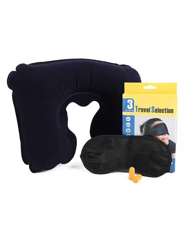 1 Set Outdoor Travel PVC Flocking U-Shaped Neck Pillow, Sleep Eye Mask, Earplugs, Home, Travel, Camping Accessories