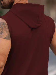 Camiseta de tirantes con capucha para hombre, de moda para el verano - Burdeos - Ver 2