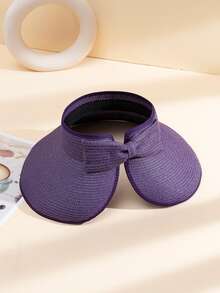 1pc Women's Candy Colored Bow Decor Wide Brim Sun Hat, Foldable & Fashionable, Suitable For Beach, Travel, Outdoor Activities And Cycling In Summer - Khaki - View 9