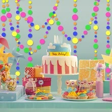 1 pieza Guirnalda de papel fluorescente que brilla en la oscuridad con puntos UV, decoraciones de fiesta neón reactivas a la luz negra, para fiestas, bodas, cumpleaños, bares y decoración de fondo - Multicolor - Ver 3