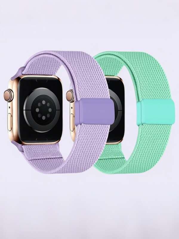 1pc Nylon Braided Magnetic Clasp Bands Compatible With Apple Watch Band 38mm 40mm 41mm 42mm 44mm 45mm 46mm For Woman Man Small Wrist, Elastic Stretchy Strap Kids Watch Band Compatible With Apple Watch Bands Series 10 9 8 7 6 5 4 3 2 1 SE SE2 Girls Boys