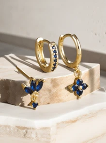 3 pièces Set de boucles d'oreilles pendantes à la mode avec zirconium orange pour femmes. Boucles d'oreilles à fleurs pendantes en acier inoxydable. Bijoux de piercing