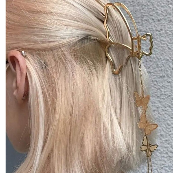 1pc Metallic Butterfly Clamp Hair Clip With Tassel And Hollow Design For Women Fashion Claw Clip Winter Hair Accessories