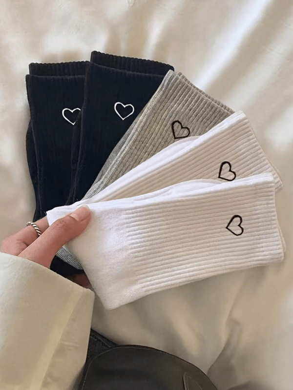 10 paires de chaussettes longues de type sport avec motif en forme de cœur, bas et collants pour femmes (1/3/6/10 paires)