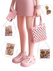 6pcs/Set Doughnut & French Fries Cartoon Sandal Charms & Bracelet Accessories, DIY Customized Slipper & Phone Decoration Gifts For Dessert Lovers, Birthday & Holiday