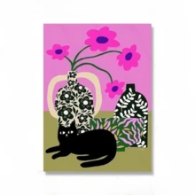 1 bức tranh vải trừu tượng nhiều màu sắc cho phòng trẻ em thời trang hoa mèo đen hồng in áp phích nghệ thuật treo tường trang trí nhà khung tùy chọn - nhiều màu - Xem 10