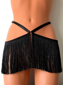 1 PC 2025 Váy tua rua Đai lưng Burlesque Đai lưng đàn hồi có thể điều chỉnh, Phụ kiện đồ lót gợi cảm cho nữ Đồ lót gợi cảm Halloween - màu đen - Xem 5