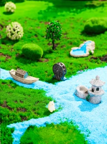 12pcs/Set Mini Fairy Garden Decorations Flowers & Plants Landscape Ornaments For Potting, Lawn, Bridge, Waterwell, DIY Garden Pond Decor, Miniature Statues