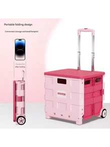 1pc Collapsible Utility Cart With Lid - Portable Rolling Crate Handcart, 4-Wheel Trolley, Stair-Climbing, Aluminum Alloy & PP, For Camping, Grocery, Shopping, Office, Storage