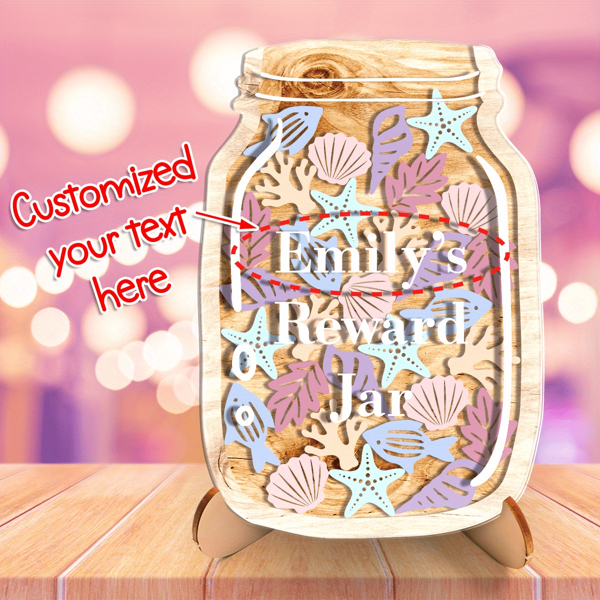 1 Set, Vaso di ricompensa personalizzato in legno e acrilico con 30 accessori decorativi - Nome personalizzato - Regalo positivo per casa, aula, ufficio - Adatto per matrimonio, compleanno, inaugurazione casa, Natale, Capodanno, Festa della Mamma