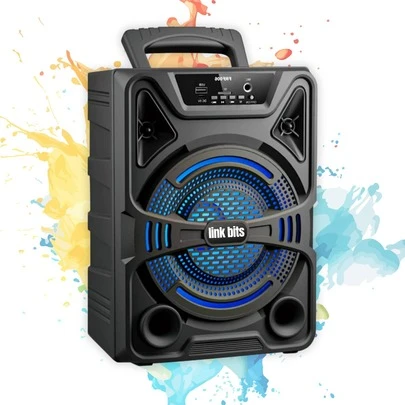 LINK BITS Bocina Bluetooth De 8 Pulgadas USB Recargable, Altavoces Speaker Control y micrófono, bafle Karaoke para Fiesta con Luz Led