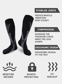 3 Pairs Compression Socks For Men And Women High Stretch Outdoor Sport Leg Support Stockings, Running, Athletic, Nursing S-XXL