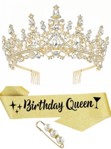 Birthday Queen Sash And Crown Gold Birthday Sash For Women Birthday Crown Adult Woman Crystal Birthday Tiaras For Princess Crowns Birthday Decoration