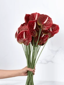 1 CÁI/3 CÁI/5 CÁI Hoa Loa Kèn Anthurium Nhân Tạo (Màu Đỏ) Dùng Cho Đám Cưới, Văn Phòng, Tiệc Khách Sạn, Trang Trí Bàn Nhà - Màu Đỏ Sâu - Xem 4