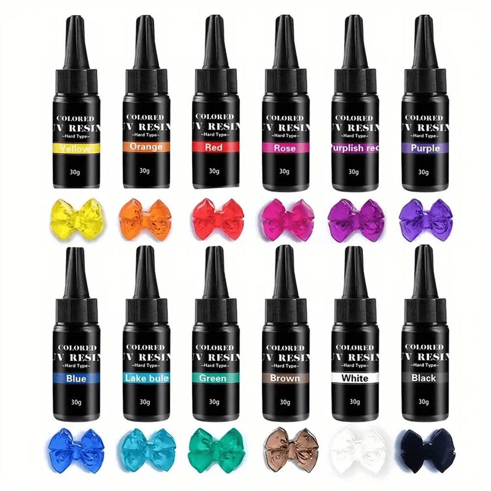 1,06 oz/bouteille Résine UV de type dure, 12 couleurs de résine UV translucide, sans odeur et à retrait faible. Résine époxy à durcissement UV rapide pour l'artisanat, la fabrication de bijoux DIY
