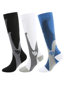 [Compression Socks] 3 Pairs Sports Compression Socks | Running Long Calf Men's And Women's Couple Student Socks - Best Support For Running Bike Flight - Multicolor - View 21