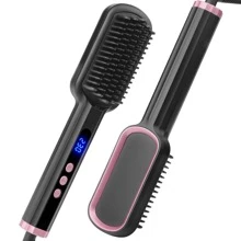 Brosse lissante à ions négatifs, peut être utilisée comme une brosse régulière ou un lisseur de cheveux, écran LCD affichant la température, réglable de 100 à 230°C en 14 réglages (intervalle de 10°C)