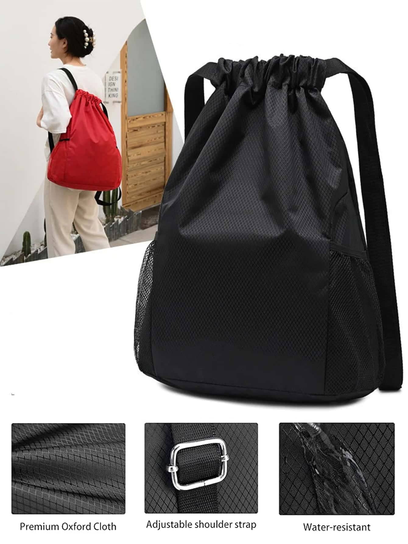 Minimalist Waterproof Large Capacity DrawstringTraining Bag Travel Bag ,Gym Bag, Basketball Bag - Black - View 1