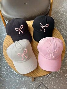 Sweet Bowknot Embroidery Baseball Hat For Women Solid Color Korean Girl Peaked Cap Outdoor Soft Cotton Snapback Sun Visors Hat - Multicolor - View 3
