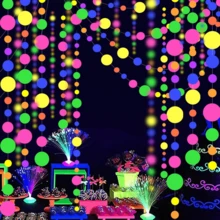 1 pieza Guirnalda de papel fluorescente que brilla en la oscuridad con puntos UV, decoraciones de fiesta neón reactivas a la luz negra, para fiestas, bodas, cumpleaños, bares y decoración de fondo - Multicolor - Ver 1
