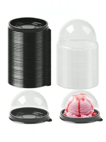 50 piezas Cajas de pastel mini transparentes con tapas, soportes redondos para magdalenas, envases de plástico para pastelitos de huevo y yema, cajas cúpula para pasteles de luna, cajas de embalaje para dulces y chocolates, cajas de embalaje para hornear, utensilios de cocina, suministros de cocina, para fiestas de Navidad y boda (Negro)