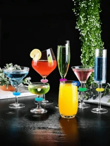 24pcs Silicone Wine Glass Charms, Suitable For Champagne, Cocktail And Martini Glasses, Perfect For Party Wine Glass Markers, Wedding And Birthday Supplies, Home And Party Decorations - Multicolor - View 8