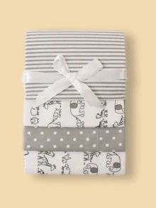 4pcs Baby Swaddle Blankets, Printed Cloud, Elephant, Car Designs, Soft Flannel, Lightweight For Spring/Summer