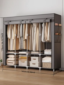 1pc Multi-Color Portable Wardrobe Cabinet, Easy Assemble With Side Pocket, Suitable For Storing Clothes, Blankets, Bags, Hats, Towels - Multicolor - View 3