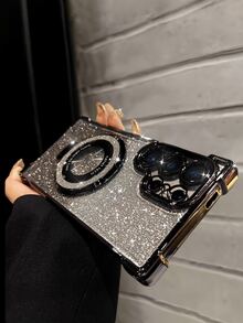 奢华电镀透明手机壳，带指环支架和磁吸支架，防震，镶钻闪亮，Y2K风格，时尚硅胶软壳保护套，兼容 16/16E/15/14/13/12/11/X/XS/XR/8/7 Plus/Pro/Max/Mini、Galaxy S24/S25 Ultra、小米Redmi、荣耀、OPPO Reno、MOTO Infinix Women 2025等机型。