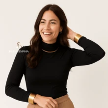 KIT 4 Basic Plain Viscolycra Blouse Long Sleeve High Neck Comfort - 彩色 - 查看 2
