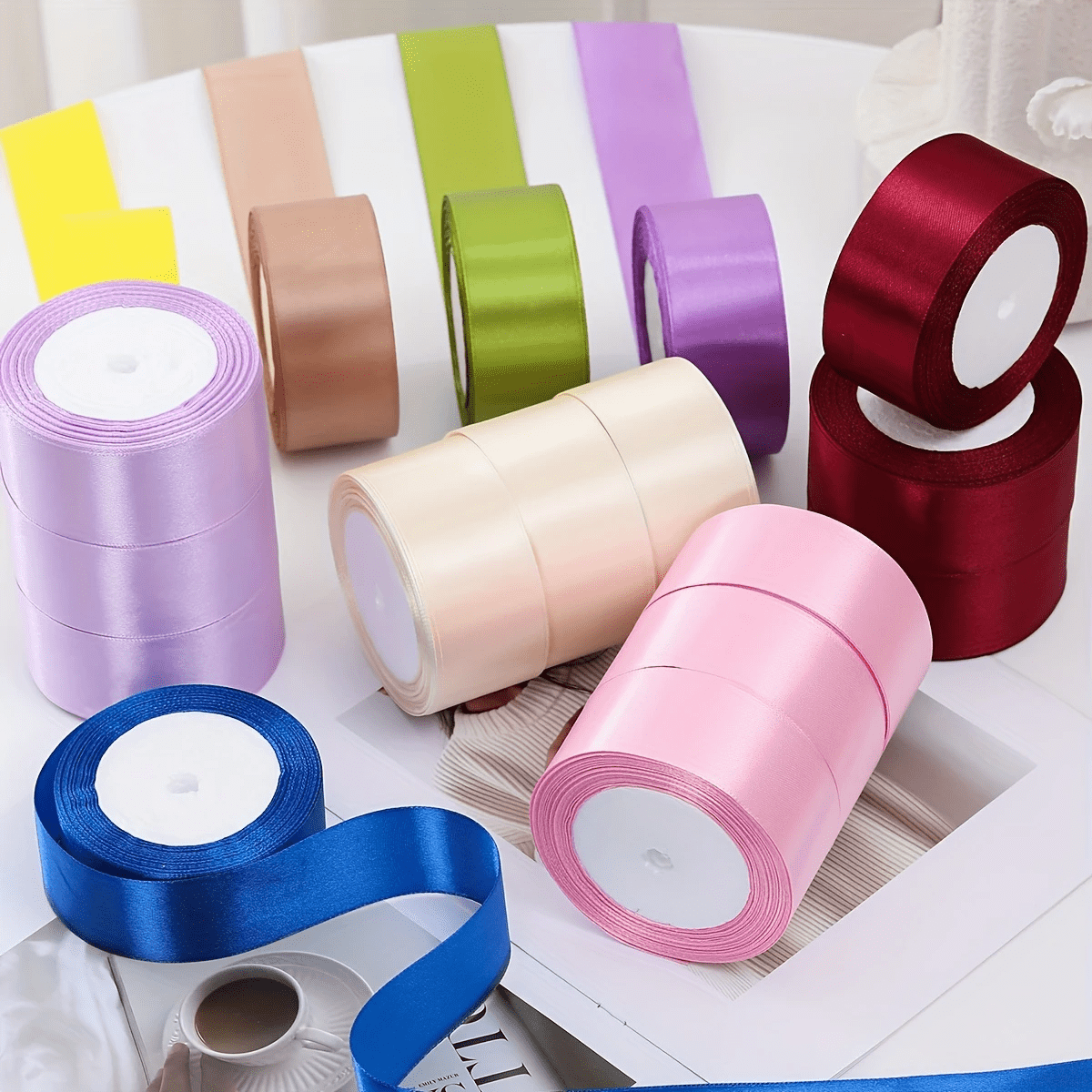 5 Pcs/Set 1.5 Inch Wide Satin Ribbon, Suitable For DIY Rose, Halloween, Christmas And Gift Wrapping, Ribbon Decoration, Cake Gift Packaging, Wedding Party Bow, Crafts, Sewing, Embroidery - Multicolor - View 2