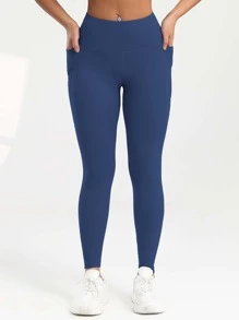 Women's Outdoor 7/8 Tight Cycling Pants With Pockets, High Waist Squat-Proof Yoga Leggings For Daily Wear, Navy Blue
