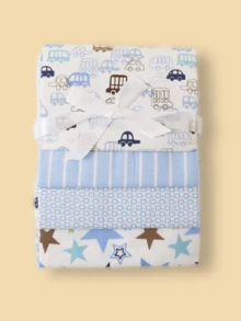 4pcs Baby Swaddle Blankets, Printed Cloud, Elephant, Car Designs, Soft Flannel, Lightweight For Spring/Summer