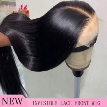 MECRY 合成蕾丝假发 26 英寸 1B 黑色长直无胶合成蕾丝前假发 13x4 预拔即用，适合初学者 14 英寸混合发接发假发无胶前额真人前额假发，非常适合度假风格 - 自然色&黑色系 - 查看 4