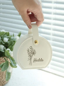 1pc Custom Jewelry Bag, Personalized Travel Jewelry Box, Custom Name And Birth Flower Jewelry Box Small Square Earrings Organizer With Handle Bridesmaid Wedding Gift Box For Sisters And Friends, Birthday, Wedding, Mother's Day, Valentine's Day, Party, Custom Small Gifts,Multi-Functional, ,Ornamental,Reusable,Exquisite,Stylish,High-Quality,Colorful,Modern,Custom,Personalized,Unique,Ideal Gifts For Him,Ideal Gifts For Her Back To School