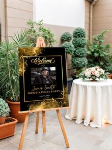 1件装 - 定制生日海报，生日派对欢迎牌模板，黑金生日欢迎海报（含照片），定制照片和文字生日派对装饰，生日欢迎牌，纪念墙装饰海报，现代简约生日欢迎牌，艺术定制帆布印刷海报，个性化，独特理想的生日礼物 - 彩色 - 查看 2