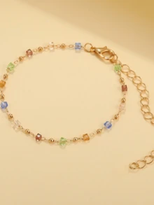 1 Pc Stainless Steel 18k Platd Rainbow Crystal Ankle Chain Suitable For Women's Bohemian Style, Suitable For Parties, Dates, And Office To Wear - Yellow Gold - View 9