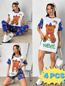 Pijama clásico de satén de seda para mujer, de manga larga, con botones, sedoso, diseño floral, ropa de dormir - Blanco - Ver 1