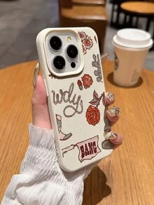 1pc Minimalist Cute Floral Graphic Design Waterproof Shockproof Anti-Slip Soft Phone Case Cover Compatible With Apple & Phones - Multicolor - View 3
