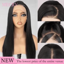 MECRY 合成蕾丝假发 26 英寸 1B 黑色长直无胶合成蕾丝前假发 13x4 预拔即用，适合初学者 14 英寸混合发接发假发无胶前额真人前额假发，非常适合度假风格 - 自然色&黑色系 - 查看 2